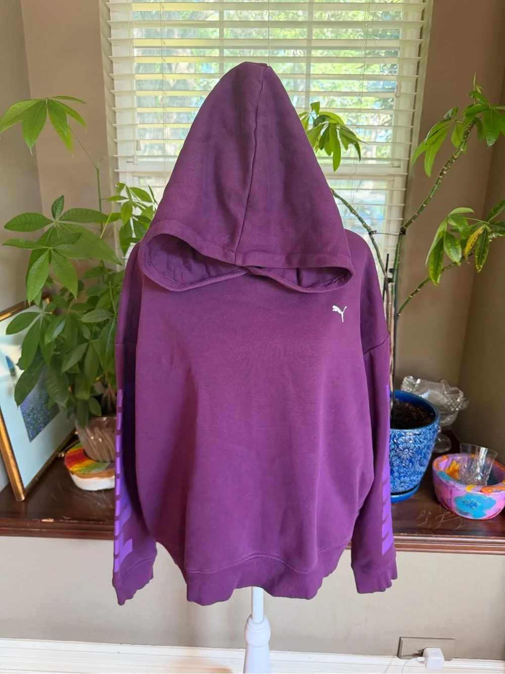 Puma Women's Plum/Grape Purple Fleece Hoodie with Lilac Sleeve Logo